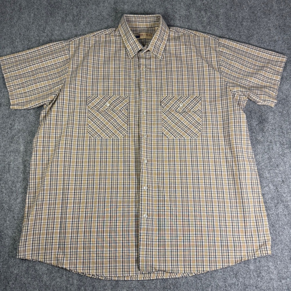 Big Mac Mens 2XLT Big Tall Plaid Short Sleeve Workwear Button Down Shirt Tan